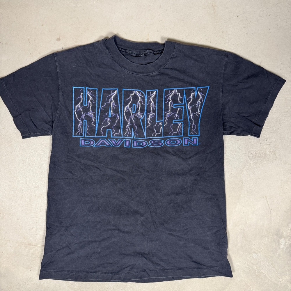 Vintage Harley Davidson Lightning T Shirt Homewood IL RK Stratman Mens Black M